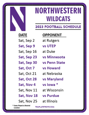 Northwestern Wildcats Football 2023 Printable Schedule