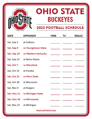 Ohio State Buckeyes Football 2023 Printable Schedule - Style 3