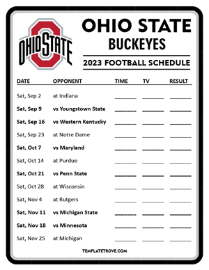 Ohio State Buckeyes Football 2023 Printable Schedule - Style 4