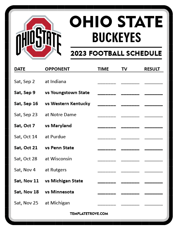 Printable 2023 Ohio State Buckeyes Football Schedule