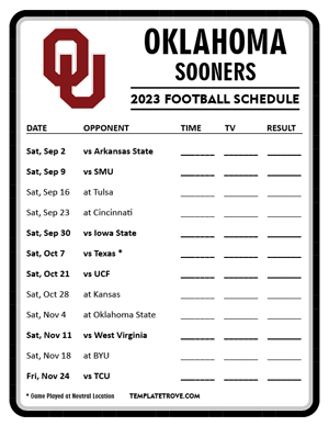 Oklahoma Sooners Football 2023 Printable Schedule - Style 4