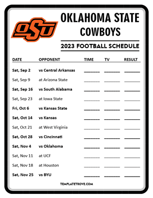 Oklahoma State Cowboys Football 2023 Printable Schedule - Style 4