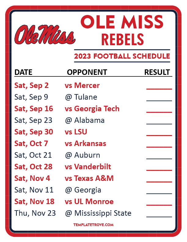 Printable 2023 Ole Miss Rebels Football Schedule 2 
