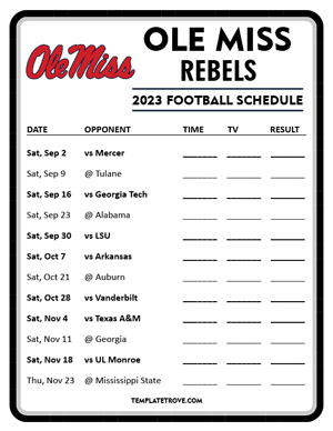 Ole Miss Rebels Football 2023 Printable Schedule - Style 4