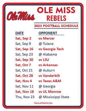 Ole Miss Rebels Football 2023 Printable Schedule