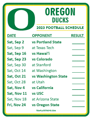 Oregon Ducks Football 2023 Printable Schedule  - Style 2