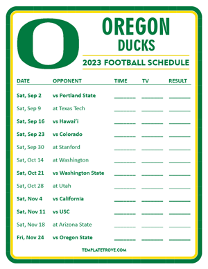 Oregon Ducks Football 2023 Printable Schedule - Style 3