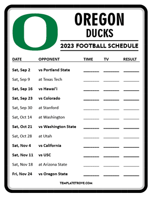 Oregon Ducks Football 2023 Printable Schedule - Style 4