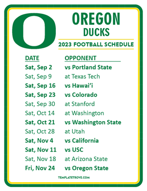 Oregon Ducks Football 2023 Printable Schedule