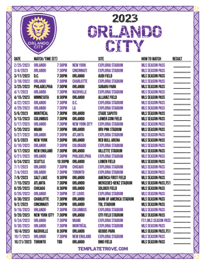 Orlando City 2023 Printable Soccer Schedule