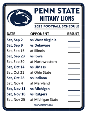 Penn State Nittany Lions Football 2023 Printable Schedule  - Style 2