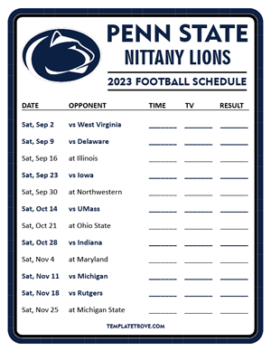 Penn State Nittany Lions Football 2023 Printable Schedule - Style 3