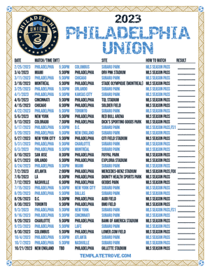 Philadelphia Union 2023 Printable Soccer Schedule - Mountain Times