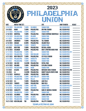 Philadelphia Union 2023 Printable Soccer Schedule