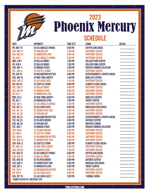 Phoenix Mercury 2023 Printable Basketball Schedule - Central Times