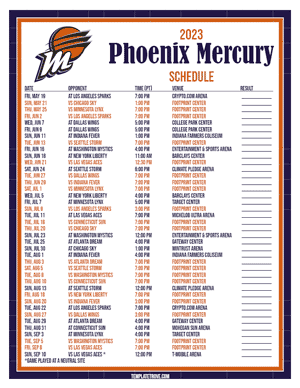 Phoenix Mercury 2023 Printable Basketball Schedule - Pacific Times