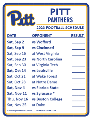 Pitt Panthers Football 2023 Printable Schedule  - Style 2