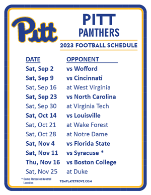 Pitt Panthers Football 2023 Printable Schedule