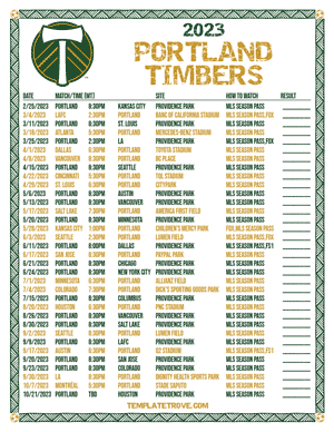 Portland Timbers 2023 Printable Soccer Schedule - Mountain Times