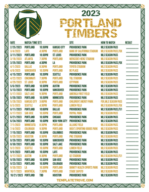 Portland Timbers 2023 Printable Soccer Schedule