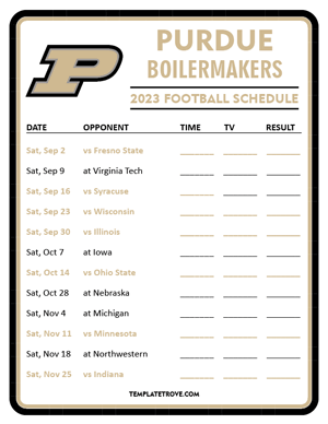 Purdue Boilermakers Football 2023 Printable Schedule - Style 3