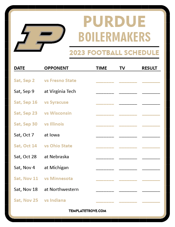 Printable 2023 Purdue Boilermakers Football Schedule