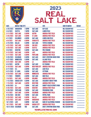 Real Salt Lake 2023 Printable Soccer Schedule - Pacific Times