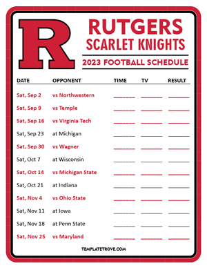 Rutgers Scarlet Knights Football 2023 Printable Schedule - Style 3