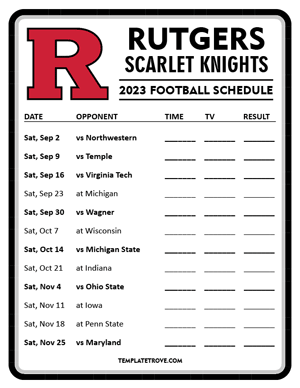 Rutgers Scarlet Knights Football 2023 Printable Schedule - Style 4