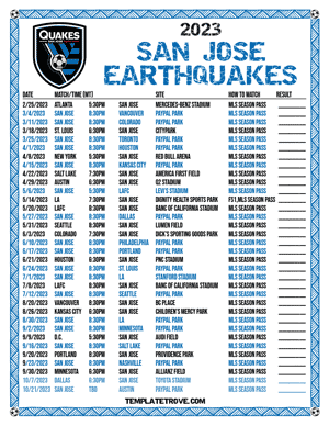 San Jose Earthquakes 2023 Printable Soccer Schedule - Mountain Times