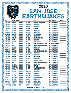 San Jose Earthquakes 2023 Printable Soccer Schedule - Pacific Times