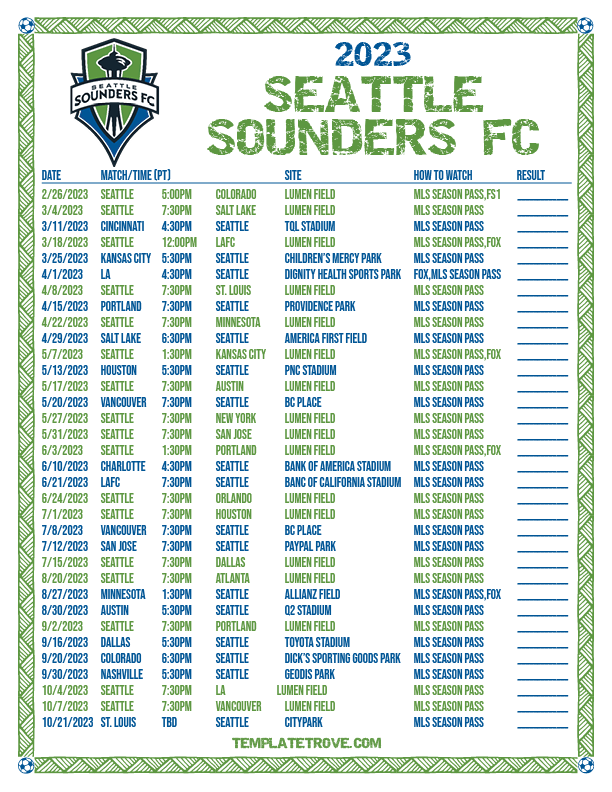 Printable2023 Seattle Sounders FC Soccer Schedule