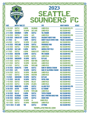 Seattle Sounders FC 2023 Printable Soccer Schedule