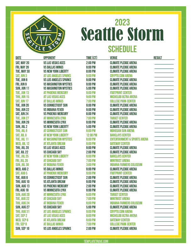 Printable2023 Seattle Storm Basketball Schedule