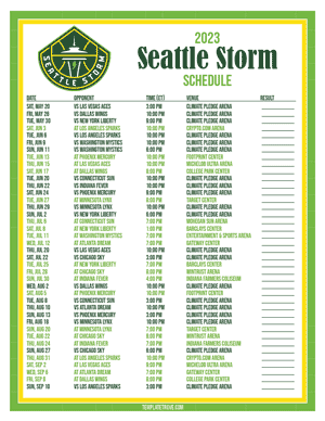 Seattle Storm 2023 Printable Basketball Schedule