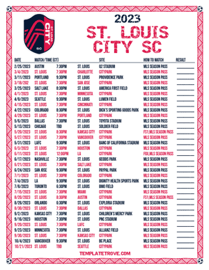 St Louis City SC 2023 Printable Soccer Schedule - Central Times