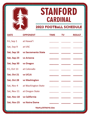 Stanford Cardinal Football 2023 Printable Schedule - Style 3