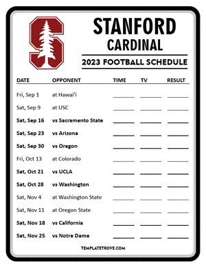 Stanford Cardinal Football 2023 Printable Schedule - Style 4