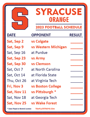 Syracuse Orange Football 2023 Printable Schedule  - Style 2