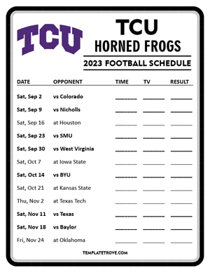 TCU Horned Frogs Football 2023 Printable Schedule - Style 4