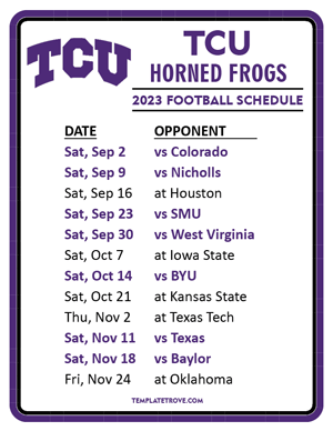 TCU Horned Frogs Football 2023 Printable Schedule