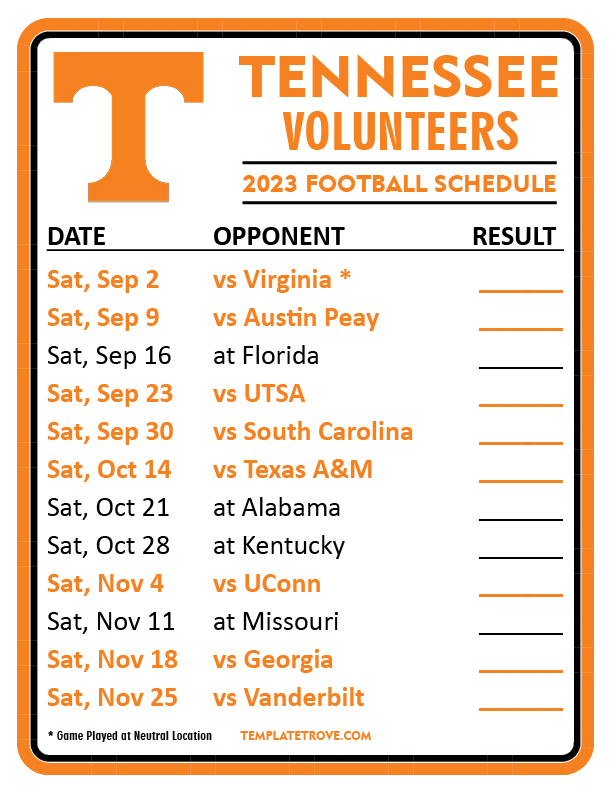  Tennessee Football Schedule 2023 Printable PELAJARAN