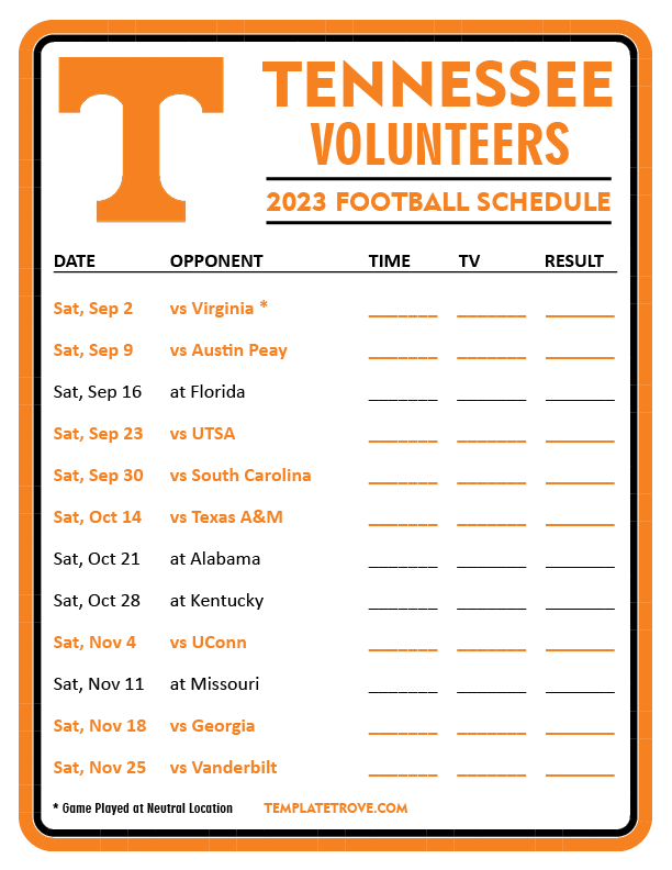 Tennessee Vols 2024 Schedule Football Ettie Janetta