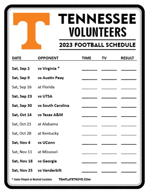 Tennessee Volunteers Football 2023 Printable Schedule - Style 4