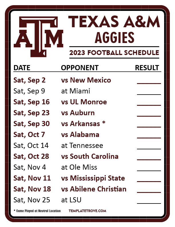 Texas A&M 2024 Football Schedule Leena Amabelle