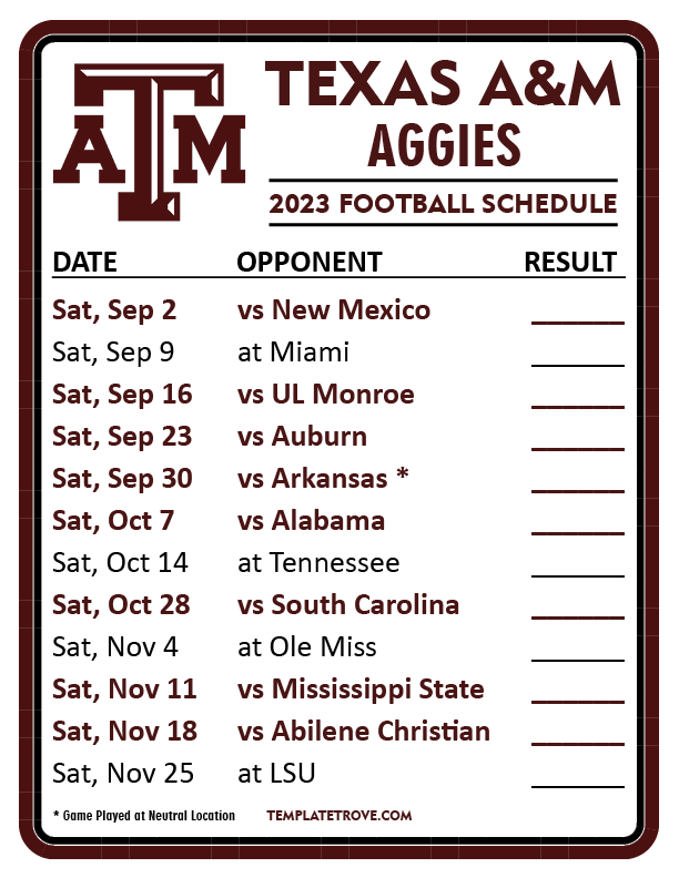 A M Football Schedule 2024 Ray Dorella