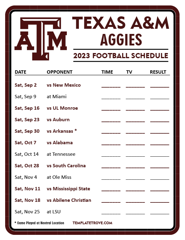 Texas A M Home Football Schedule 2024 Reyna Charmian