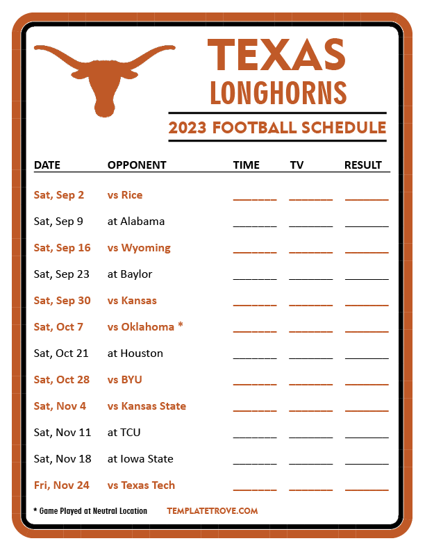 Texas Longhorn 2024 Football Schedule Brooke Cassandre