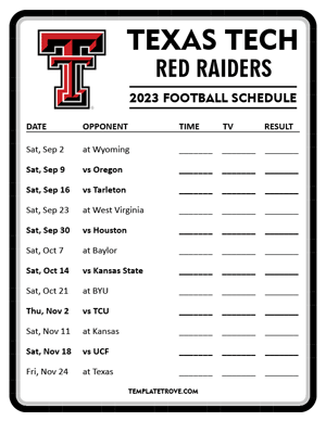 Texas Tech Red Raiders Football 2023 Printable Schedule - Style 4