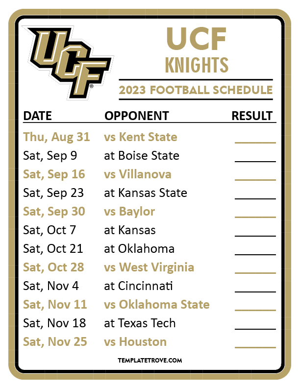 Printable 2023 UCF Knights Football Schedule